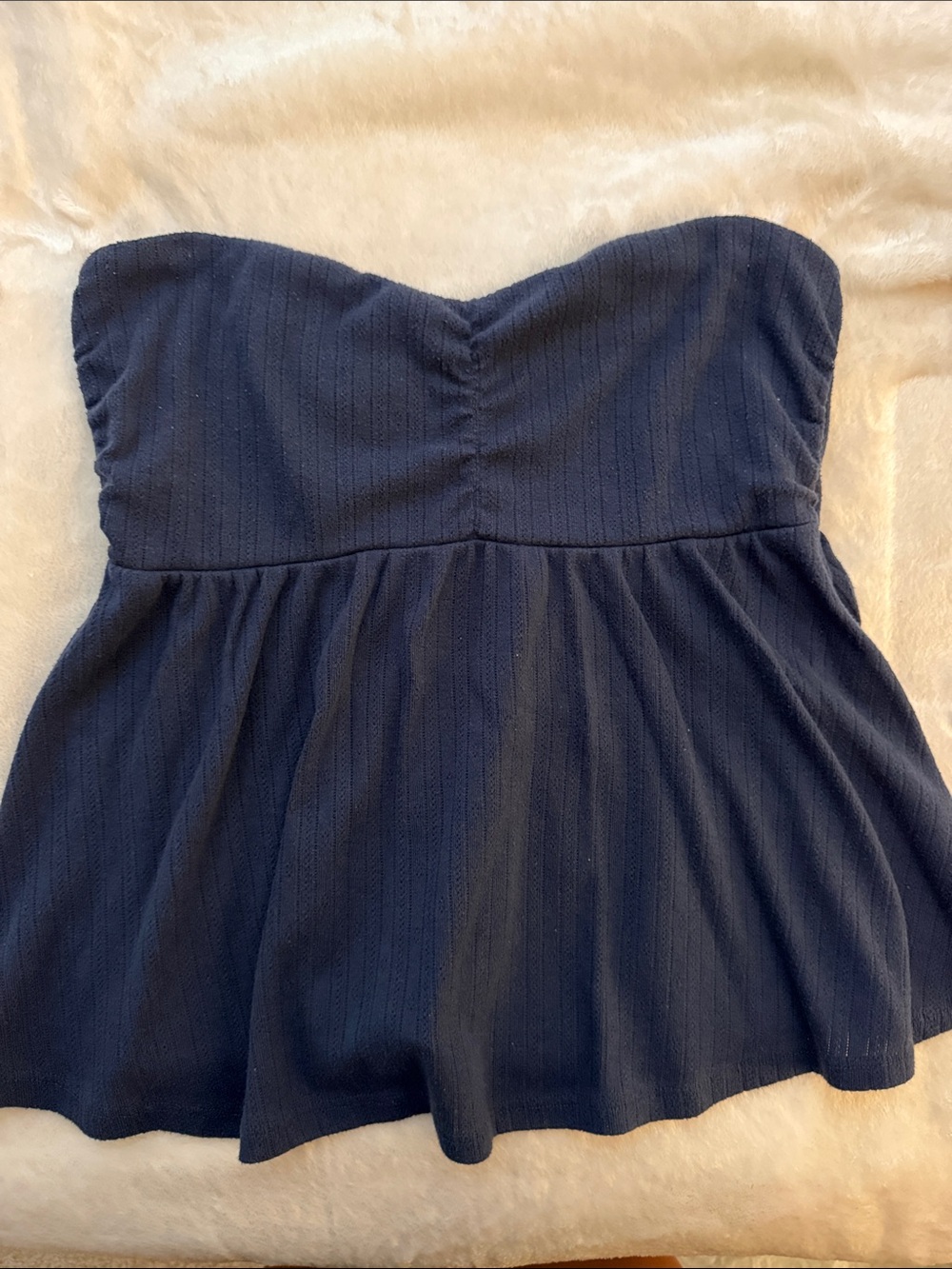 Hollister Navy Strapless Peplum Top